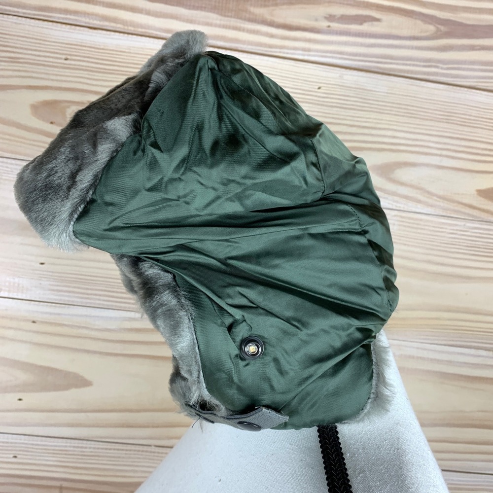 Alpha Industries Helmet Flyers Hat Mens Large Green Vtg 70s Faux Fur Trapper Hat